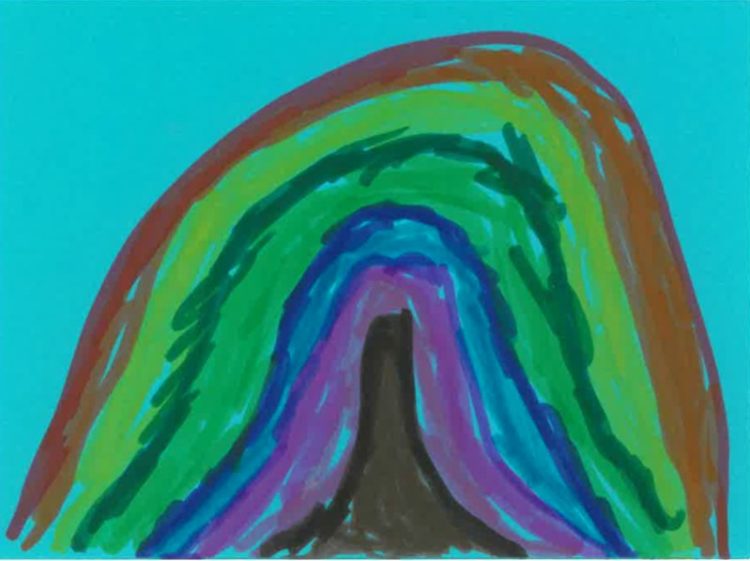 a rainbow drawn on a blue card